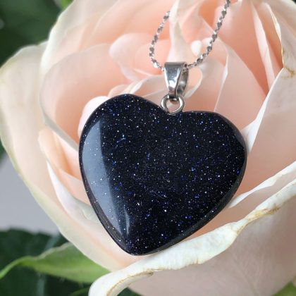 "Emotions" Blue Goldstone Heart pendant, gift for her, dark blue heart pendant