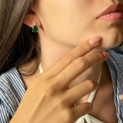 Emerald oval earrings silver