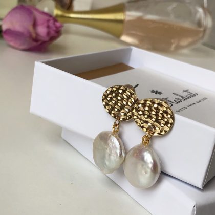 "Boho chic" 15mm Flat White Freshwater Pearl Earrings