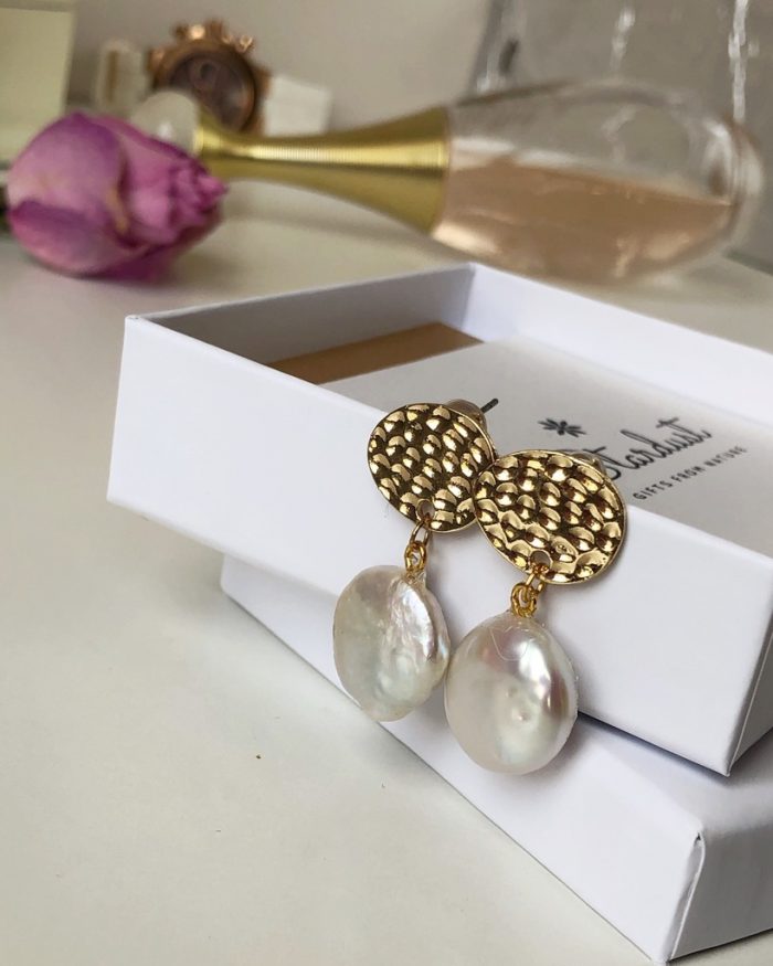 "Boho chic" 15mm Flat White Freshwater Pearl Earrings