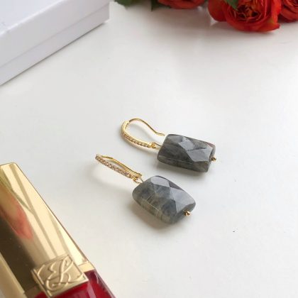 "Delicate" - Labradorite earrings with gold CZ Diamonds