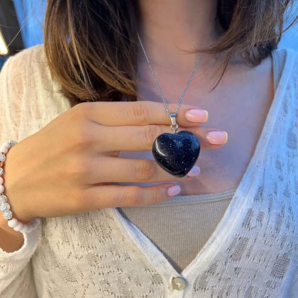 "Emotions" Large Blue Goldstone Heart pendant 3cm, gift for her, dark blue heart pendant