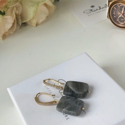 "Delicate" - Labradorite earrings with gold CZ Diamonds