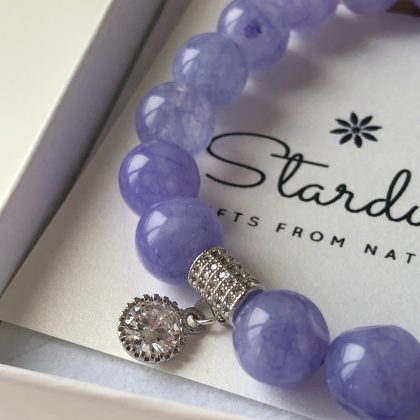 "Dreamy elegance" - Lavender Jade bracelet, Zircon charm, purple bracelet