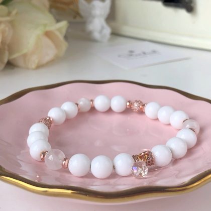 Rose gold and white agate bracelet for her