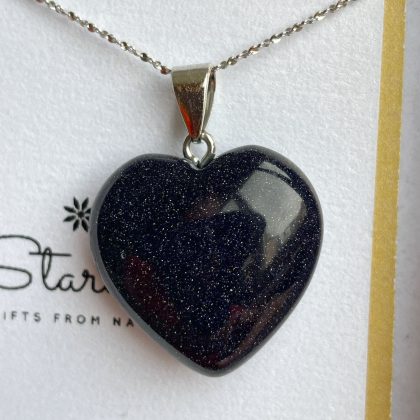 "Emotions" Small Blue Goldstone Heart pendant, gift for her, dark blue heart pendant