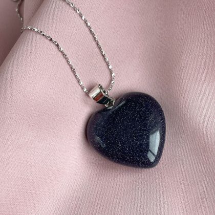 "Emotions" Small Blue Goldstone Heart pendant, gift for her, dark blue heart pendant
