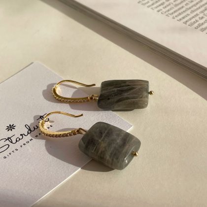 Square Labradorite earrings gold hooks