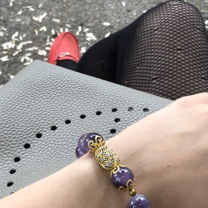 "Gold Amethyst" Purple Large Amethyst beaded bracelet with Luxury Zircons