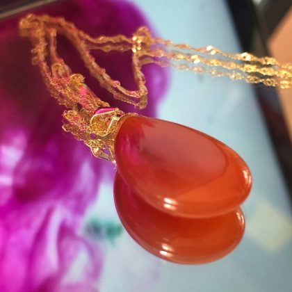 "Motivation" Carnelian drop Pendant, 18k Gold filled 'Wave' chain, Birthday gift for her, Graduation gift