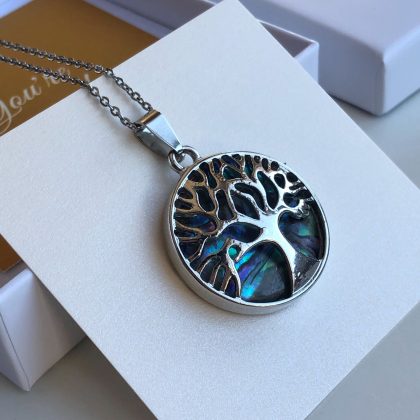Abalone Shell necklace, Tree of life pendant, Yoga jewelry, Healing chakra jewelry