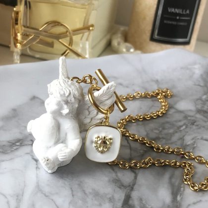"LION head" - Luxury Lion necklace, gold filled stainless steel chain, white lion pendant, layering necklace