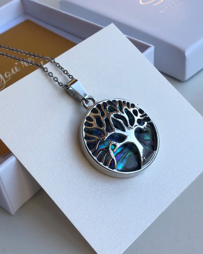 Abalone Shell necklace, Tree of life pendant, Yoga jewelry, Healing chakra jewelry