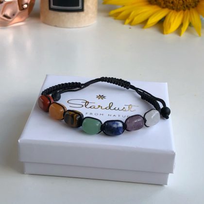 "Spiritual" Seven Chakra bracelet, Natural Agate Stone, Rainbow, Yoga jewelry, Meditation