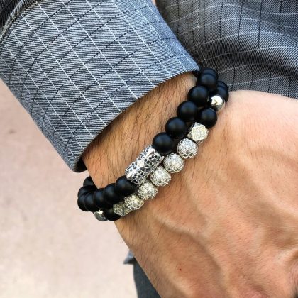 "Stand out" Luxury silver CZ Diamond bracelet for men, onyx beaded bracelet,