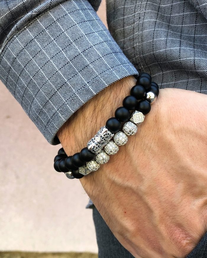 "Stand out" Luxury silver CZ Diamond bracelet for men, onyx beaded bracelet,