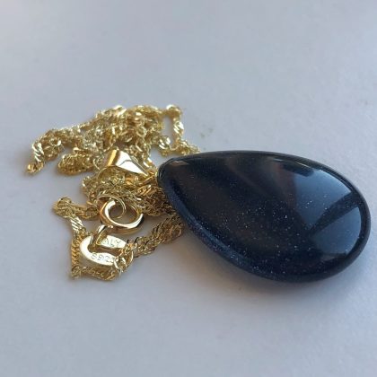 "Ambitions" Blue Goldstone Pendant, Gold chain, Graduation gift, Natural Stone Jewelry