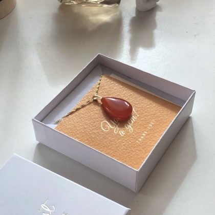 "Motivation" Carnelian drop Pendant, 18k Gold filled 'Wave' chain, Birthday gift for her, Graduation gift