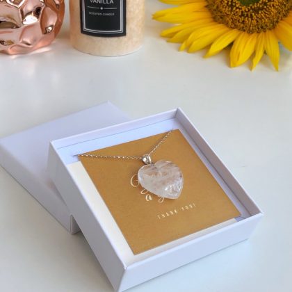 "Hidden knowlege" Clear Crystal heart pendant, atlantean crystal, clear quartz