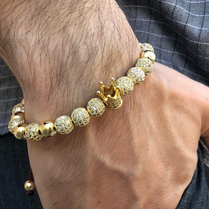 "Crown" Luxury 18k gold filled bracelet for men, gold zircon bracelet