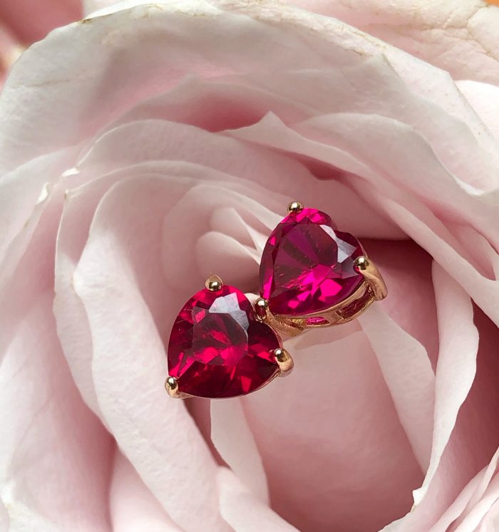 "FUSCHIA" Ruby Pink ZIRCON studs, 14k gold filled earrings