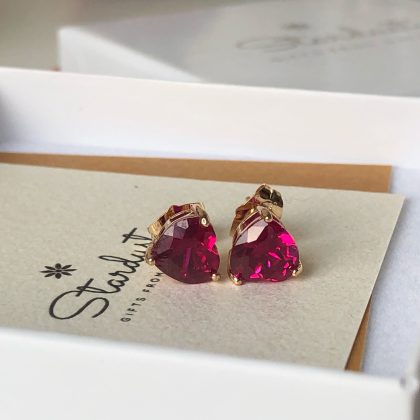 "FUSCHIA" Ruby Pink ZIRCON studs, 14k gold filled earrings