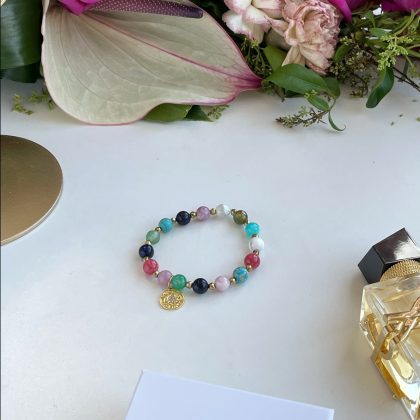 Gemstone beaded bracelet with zircon charm