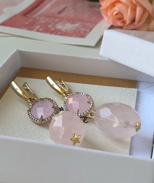 Gold and Genuine Rose Quartz earrings