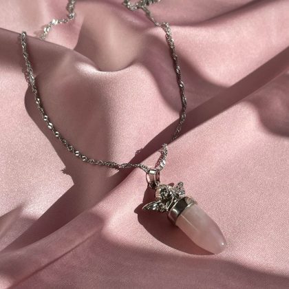 "Tender feelings" - Rose Quartz Angel Pendant, rose quartz point necklace