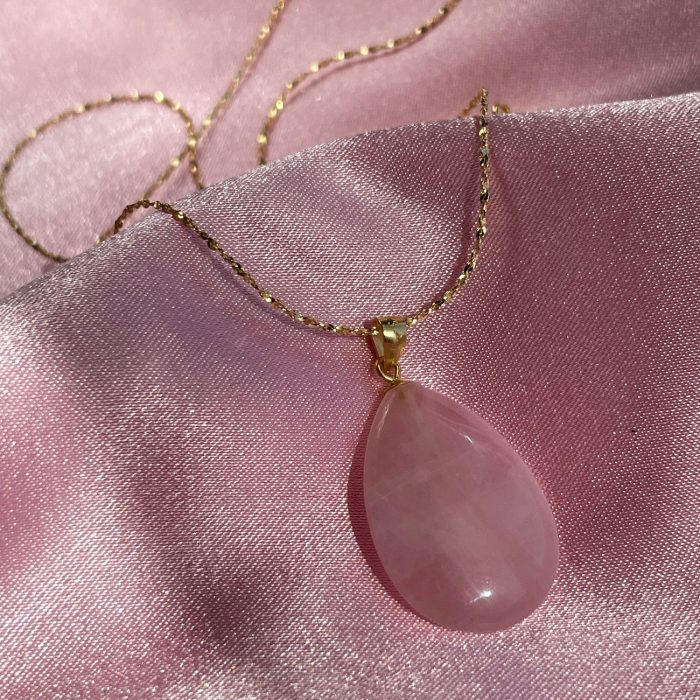 Deep pink rose quartz drop pendant