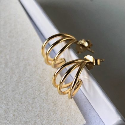 luxury triple hoop gold earrings