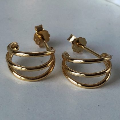 Gold Chunky hoop earrings, tripple gold earrings