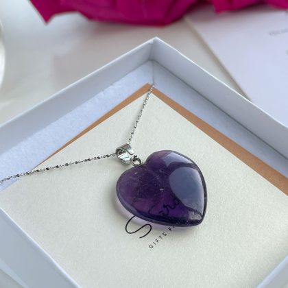 "Charm" Purple AMETHYST heart pendant 2.5cm, natural stone gift, mother's day gift