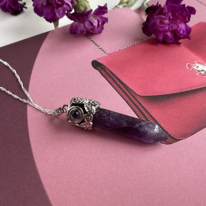 Deep purple prism pendant necklace