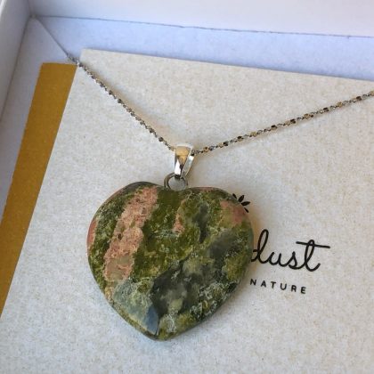 "Stay positive" - Unakite heart pendant necklace, Unakite Jasper jewelry