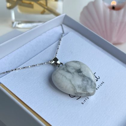 White Howlite heart pendant gift
