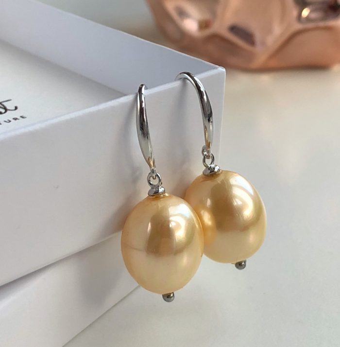"Elegance" Yellow Pearl Earrings, Silver with zircons, bridesmaid jewelry