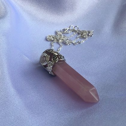 "Boho" Large Boho Chic Rose Quartz Pendant, Sweet Pink Rose Quartz necklace