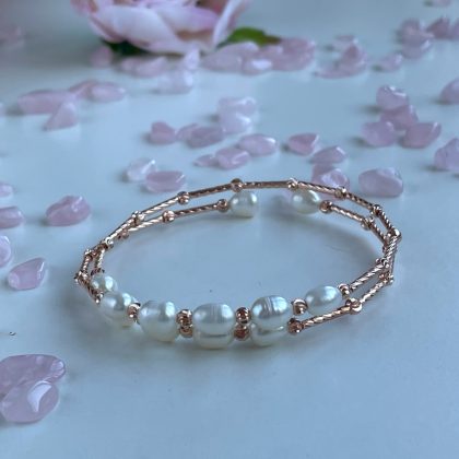 "Classy" Multi-color pearl Rose Gold Bangle bracelet, rose gold jewelry