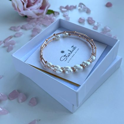"Classy" Multi-color pearl Rose Gold Bangle bracelet, rose gold jewelry