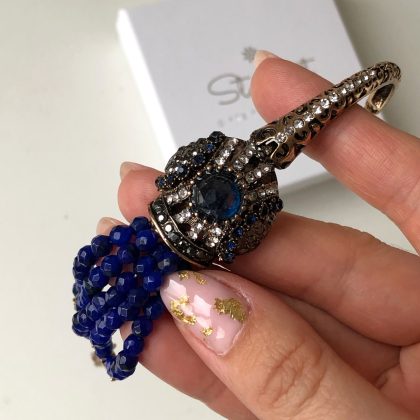 "Orient" - Royal Blue Agate Bracelet, Boho Chic pendant, bronze bracelet