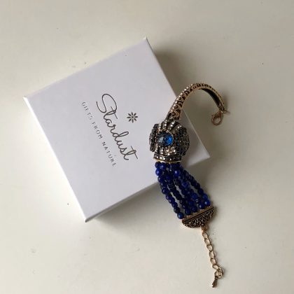 "Orient" - Royal Blue Agate Bracelet, Boho Chic pendant, bronze bracelet