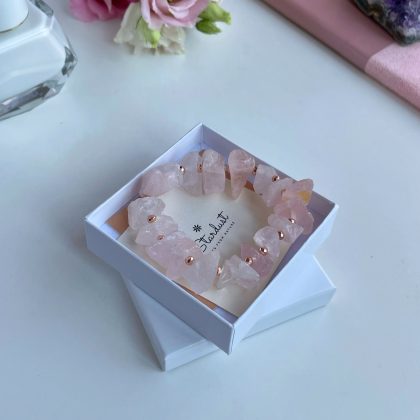 Raw Rose Quartz bracelet gift box