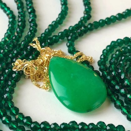 “Inner Harmony” Green Jade drop Pendant, gold chain