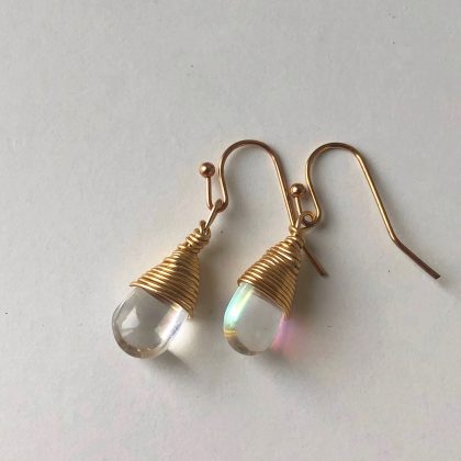 "Enchanting" Mermaid glass Drop Earrings, blue drop earrings gold, boho chic jewelry