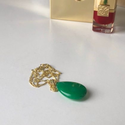 “Inner Harmony” Green Jade drop Pendant, gold chain