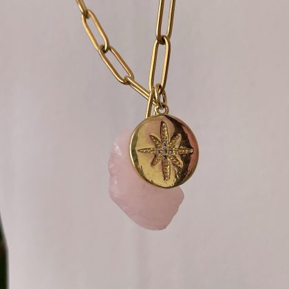 Gold charm Rose Quartz chain necklace