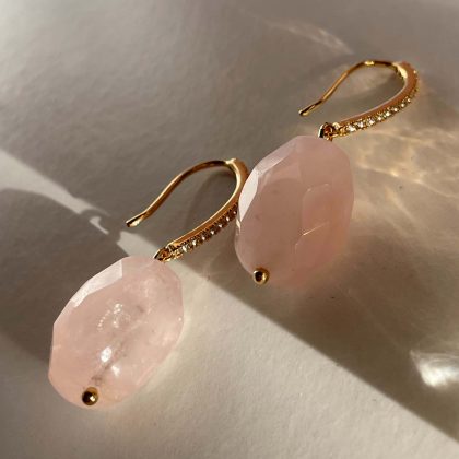 Handmade Rose Quartz earrings gold