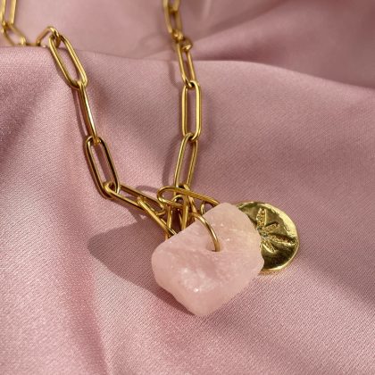 Luxury Rose Quartz chain necklace gold