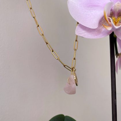 Minimalist Rose Quartz chain necklace gold